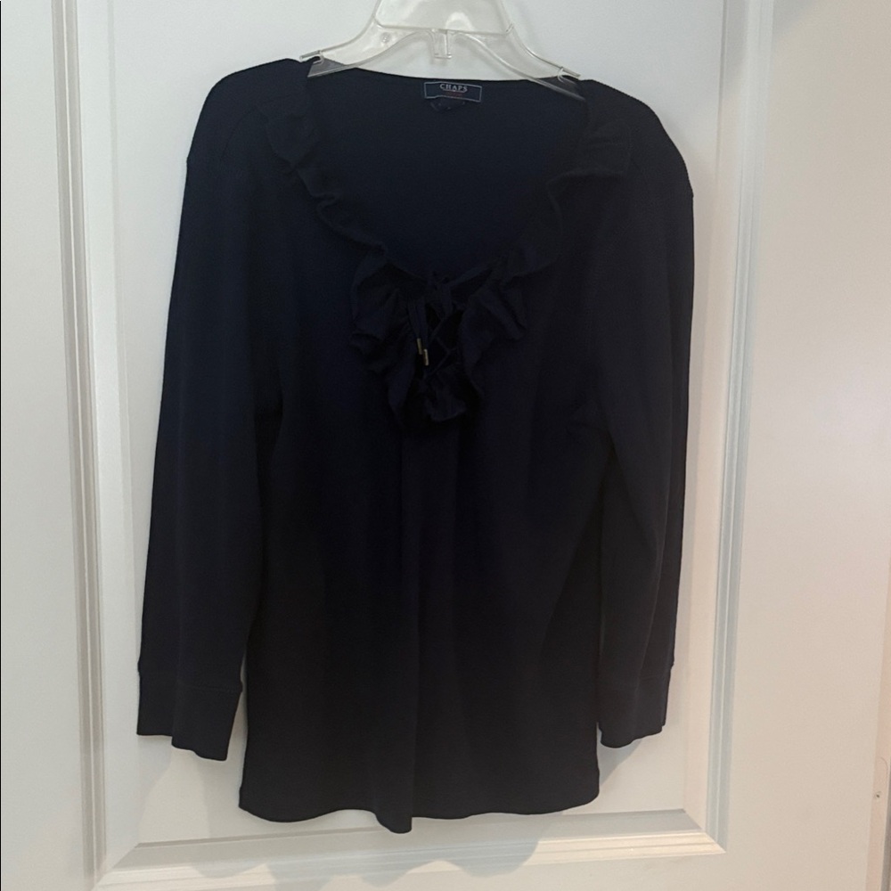 Chaps Ralph Lauren Midnight Blue Ruffled Blouse